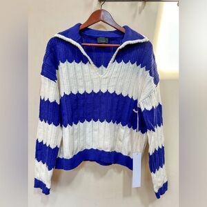 LUMIERE sweater, beautiful knit, stripes of purple and white, Sz L